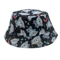 Double-sided cotton bucket hat for children with cute black koala and leaf cartoon prints - 54cm / Black