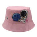 Roze vissershoed voor kinderen met schattige astronaut en planeet print tegen de felle zon - 54cm / Roze