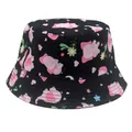 Kids reversible bucket hat featuring cute pink elephant and star prints on black fabric - 54cm / Black