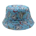 Blue kids reversible bucket hat with cartoon koala and heart print patterns - 54cm / Sky Blue