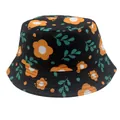 Chapeau bob enfant noir avec imprimé floral orange et feuilles vertes soleil - 54cm / Noir