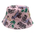 Pink cotton bucket hat for kids featuring colorful cartoon dinosaur and shark prints - 54cm / Pink