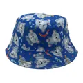 Kids reversible bucket hat with blue cartoon koala and leaf prints on cotton fabric - 54cm / Dark Blue
