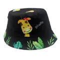 Bob enfant noir avec imprimé girafe jaune et motif de feuilles tropicales vertes - 54cm / Noir