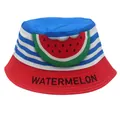 Kinder Fischerhut mit Wassermelone-Muster blau gestreift mit roter Krempe für den Sommerurlaub - 54cm / Blau Gestreifte Wassermelone