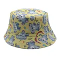Kids reversible bucket hat with yellow canvas and cute blue koala cartoon prints - 54cm / Yellow