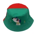 Vissershoed voor kinderen in kleurvlakken met hondenprint in groen en rood canvas - Rood Groen Patchwork Hond (BQ-B2179)