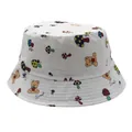 Weißer Fischerhut für Kinder mit süßem Teddybär-Print und bunten Pilz-Mustern - 54cm / Weiß
