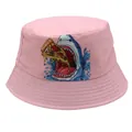 Rosa Kinder-Anglerhut mit Hai- und Pizza-Druck und robuster, gesteppter Krempe - 54cm / Rosa