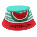 Kinder Fischerhut mit Wassermelonen-Thema, grünem Oberteil und breiter roter Krempe - 54cm / Minzgrüne Gestreifte Wassermelone