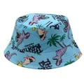 Kids light blue bucket hat with cartoon dinosaur and shark prints for sun protection - 54cm / Sky Blue