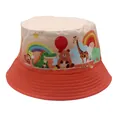 Zonnehoed voor kinderen met kleurverloop en kleurrijke dierenprints en gestikte rand - Stijl 3-Oranje Roze Stiksels Dierenprint