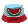 Kinder Fischerhut mit Wassermelone-Muster und rot-blau gestreifter Krempe - 54cm / Hellblau Gestreifte Wassermelone