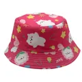 Kids cute cartoon bear print bucket hat in rose red for outdoor sun protection - 54cm / Red