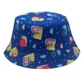 Navy blue reversible kids bucket hat featuring colorful cartoon snail prints and wide brim - 54cm / Dark Blue