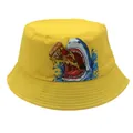 Gelber Kinder Fischerhut mit Cartoon Hai und Pizza Print, wendbarer Sonnenhut - 54cm / Gelb