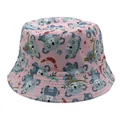 Detail of pink cotton bucket hat with cartoon koala prints and reinforced stitching - 54cm / Pink