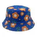 Chapeau bob bleu pour enfants avec imprimé fleurs orange pour protection solaire d'été - 54cm / Bleu