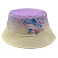 Kinder-Sonnenhut mit lila Farbverlauf, Wal- und Blumenmuster und gesteppter Krempe - 54cm / Lila Verlauf Wal
