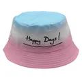 Kinder Fischerhut mit blau-weiß-rosa Farbverlauf und Happy Days! Druck für Sommer - 54cm / Verlauf HappyDays (Stil 3)