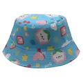 Detail of light blue cotton bucket hat with bear prints and clean brim stitching - 54cm / Sky Blue
