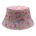 Pink reversible bucket hat for children featuring cute cartoon elephant and flower prints - 54cm / Pink