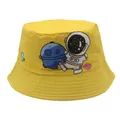 Gele kinder vissershoed met schattige astronautenprint en planeten voor bescherming tegen zon - 54cm / Geel