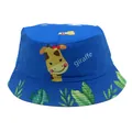 Chapeau de soleil bleu pour enfants avec motif girafe et feuilles sur le bord - 54cm / Bleu clair