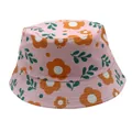 Chapeau bob rose pour enfants avec imprimé fleurs orange et feuilles sur fond blanc - 54cm / Rose