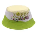 Cappello da pescatore per bambini color block con stampa Hello Summer e faccina sorridente - Stile 5-Giallo Bianco Verde Stampa Hello Summer