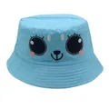 Hellblauer Kinder Fischerhut aus Baumwolle mit süßem Cartoon Tiergesicht als Sonnenschutz - 54cm / Light Blue Animal Face (Style 5)
