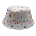 Close-up of cute cartoon cherry and lion prints on white cotton sun bucket hat for kids - 54cm / White