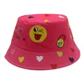 Hot pink double-sided kids bucket hat with smile emoji prints and heart patterns - 54cm / Rose Red