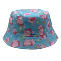 Detail of blue kids bucket hat with cute pink elephant and yellow floral prints - 54cm / Sky Blue