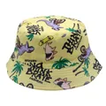 Kids yellow bucket hat featuring cartoon dinosaur prints and Brave California text - 54cm / Yellow