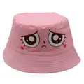 Rosafarbener Kinder-Fischerhut mit süßem Cartoon-Gesicht-Aufdruck als Sonnenschutz - 54cm / Rosa Trauriges Gesicht (Stil 6)
