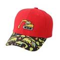 Red kids baseball cap with excavator embroidery and printed construction vehicle brim - Adjustable / Red