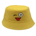 Gelber Fischerhut für Kinder mit Cartoon-Emoji-Druck und verstärkten Nähten an der Krempe - 54cm / Gelbes Skurriles Gesicht (Stil 8)