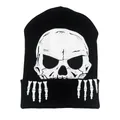 Berretto in maglia nero con teschio luminoso e dita di scheletro per Halloween - Stile Scheletro Bianco