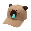 Berretto da baseball capybara kaki con ricamo cartoon e orecchie di peluche 3D - Regolabile / Cachi