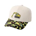Kids baseball cap featuring excavator embroidery and colorful printed brim on white base - Adjustable / Khaki