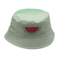 Nahaufnahme des mintgrünen Kinder-Anglerhuts mit Wassermelonen-Druck und Steppnähten - Minzgrün Wassermelone (BQ-B2179)