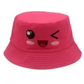 Detail eines rosa Fischerhuts aus Baumwolle mit süßem Cartoon-Smiley für Kinder und Damen - 54cm / Rosarotes Süßes Gesicht (Stil 9)