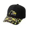 Black kids baseball cap featuring excavator embroidery and colorful construction vehicle prints - Adjustable / Black