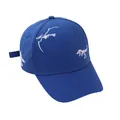 Detail of white dinosaur skeleton embroidery on blue cotton twill kids baseball cap - Adjustable / Blue