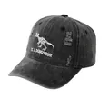 Kids vintage washed black baseball cap with white dinosaur embroidery and distressed details - Adjustable / Black