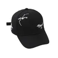 Close-up of dinosaur skeleton embroidery on black cotton baseball cap for kids - Adjustable / Black