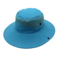 Detail eines blauen Angelhutes mit atmungsaktivem Netz und stabiler Seitenschnalle aus Metall - M (56-58cm) / Seeblau