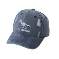 Kids navy dinosaur baseball cap featuring white skeleton embroidery and distressed details - Adjustable / Blue
