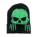 Berretto in maglia nera con stampa teschio luminosa e design punk di strada per Halloween - Stile Teschio Verde Fluorescente